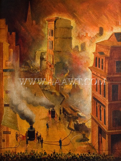 Painting, Great Boston Fire of 1872
Washington Street Looking Towards the Old South Church
Anonymous, third quarter 19th century
November 9th 1872, entire view